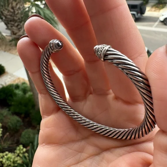 David Yurman Sterling Silver Cable Classics Diamond Cuff Bracelet - Picture 10 of 10